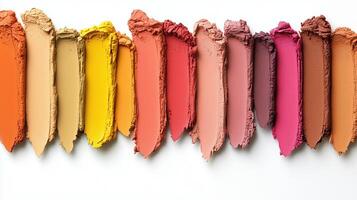 Vibrant display of colorful lipsticks in various shades and textures photo