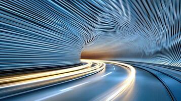 Colorful light trails create sense of motion in futuristic tunnel photo