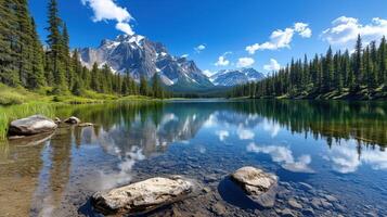 Breathtaking mountain landscape with serene lake and reflection photo