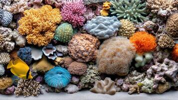 Vibrant coral reef with diverse marine life and colorful corals photo