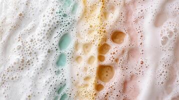 Colorful foam with bubbles in pastel shades of green, yellow, and pink photo
