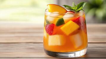 Refreshing fruit punch cocktail with vibrant colors and mint garnish photo