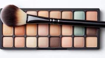 High resolution image of colorful eyeshadow palette with brush photo
