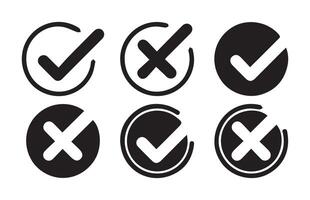 Check mark icon button set. Check box icon with right and wrong buttons and yes or no checkmark icons in green tick box vector