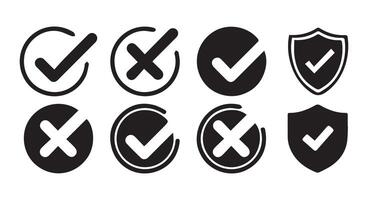 Check mark icon button set. Check box icon with right and wrong buttons and yes or no checkmark icons vector