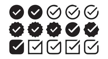 checkmark icon set, approved symbol, checked checkbox mark, checkmark set, editable line. vector