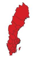 Sweden Red map with border of regions outline vector
