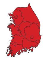 South Korea Red map with border of regions outline vector