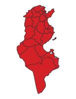 Tunisia Red map with border of regions outline vector