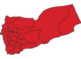 Yemen Red map with border of regions outline vector