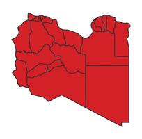 Libya Red map with border of regions outline vector