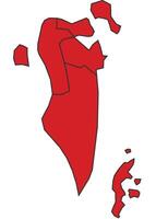 Bahrain Red map with border of regions outline vector