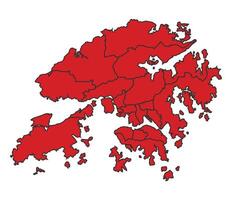Hong Kong Red map with border of regions outline vector
