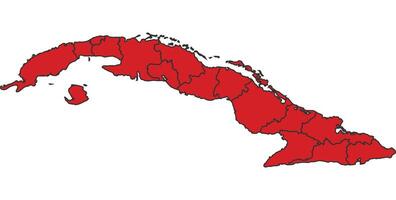 Cuba Red map with border of regions outline vector