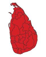 Sri Lanka Red map with border of regions outline vector