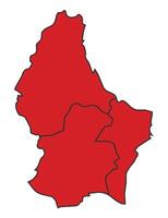 Luxembourg Red map with border of regions outline vector