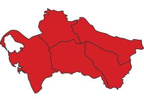 Turkmenistan Red map with border of regions outline vector