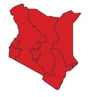 Kenya Red map with border of regions outline vector