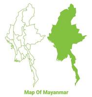 Green Mayanmar map outline and flat illustration vector
