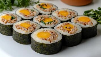 Colorful sushi rolls with fresh ingredients showcase a delightful culinary creation photo