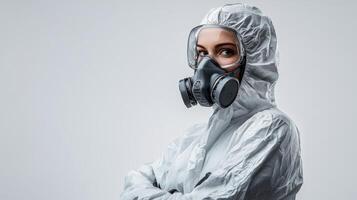 A person in protective gear prepares for intense scientific experimentation photo