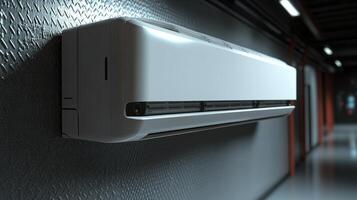 A stylish air conditioning unit enhances the comfort of a sleek urban hallway photo