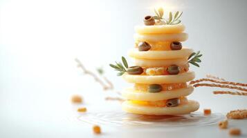 A charming stack of sliced fruits and herbs creates an artistic culinary display photo