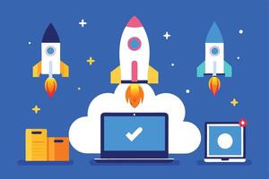 Cloud Computing Rocket Launch Digital Business Startup Success vector