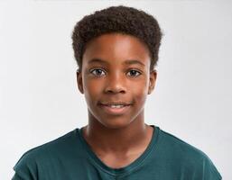Portrait of African Teenager with Smooth Curls on White Background photo