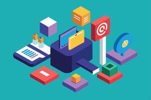 Digital Asset Management Isometric Icons of Copyright, Data, and Technology vector