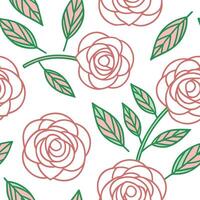 Pink Camellia Flower Seamless Pattern Green Leaves Botanical Design vector