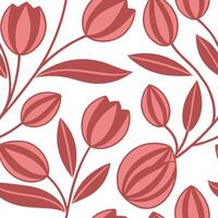 Red Tulip Floral Pattern Seamless Design White Background vector