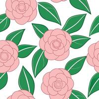 Pink Camellia Flower Seamless Pattern Botanical Illustration vector