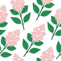 Pink Lilac Flower Seamless Pattern, Spring Botanical Illustration vector