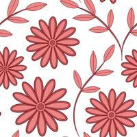 Pink Floral Seamless Pattern Flowers, Leaves Botanical Design vector