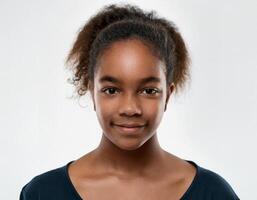 Studio Portrait of African Teenager with Defined High Fade and Defined Curls on White Background photo