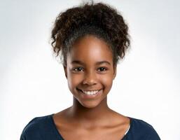 Studio Portrait of African Teenager with Defined Defined Soft Braids and Curls on White Background photo