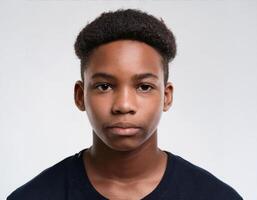 Portrait of African Teenager with Defined Defined Defined Curls on White Background photo