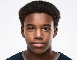 Portrait of African Teenager with Defined Defined Soft Defined Braids on White Background photo