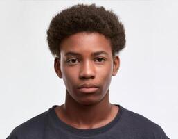 Portrait of African Teenager with Defined Defined Soft Braids and Curly Texture on White Background photo