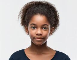 Portrait of African Teenager with Defined Defined Defined Textured Braids on White Background photo