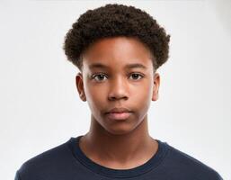 Portrait of African Teenager with Defined Defined Defined Defined Braided Texture on White Background photo