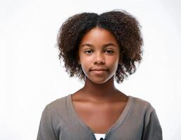 Portrait of African Teenager with Defined Defined Defined Defined Full Braids on White Background photo