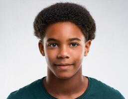 Portrait of African Teenager with Defined Defined Defined Defined Natural Braided Curls on White Background photo