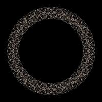 Elegant Round gold pattern frame with arabesques and floral elements on a black background. Round ornamental frame, Luxury frame, Arabic, Andalusian, Oriental, Arabesque styles. For invitations, logo vector