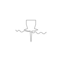one line art push pin icon. single line, one continuous line, simple, hand drawn and sketch style. for icons, symbols, signs or logos vector