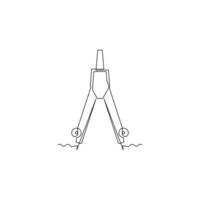 one line art compass divider icon. single line, one continuous line, simple, hand drawn and sketch style. for icons, symbols, signs or logos vector
