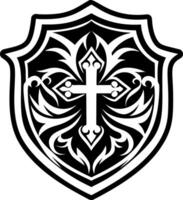 A solid style icon of cross shield symbol vector