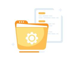 Illustration of system data folder, system file, application database in flat style. vector
