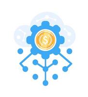 Illustration of hosting, connections, network settings and cryptocurrency mining in flat style. vector